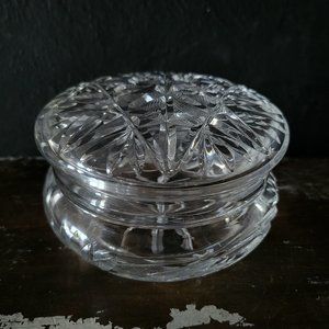 Antique Cut Crystal Powder Jar, Trinket Dish, Covered Stash Jar, Dresser Box